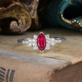 2 Prong Marquise Cut Vintage Ruby Engagement Ring Wedding Ring